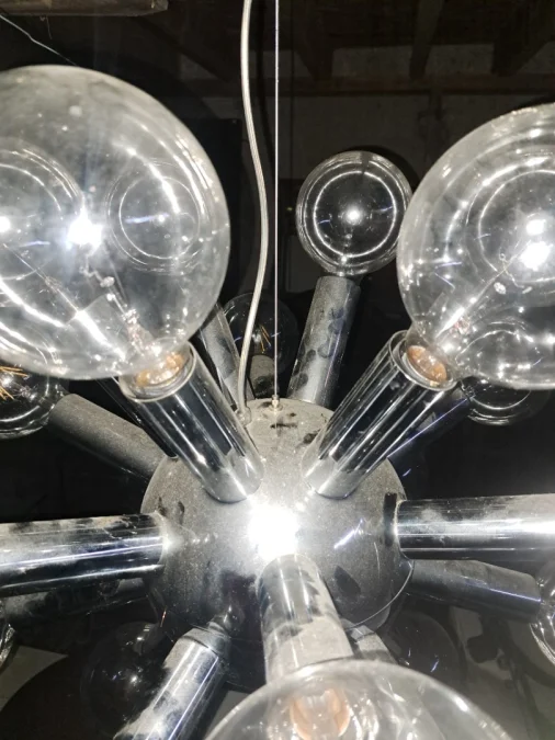 Lustre Suspension 24 ampoules "Sputnik"  Vintage Moderniste métal chrome