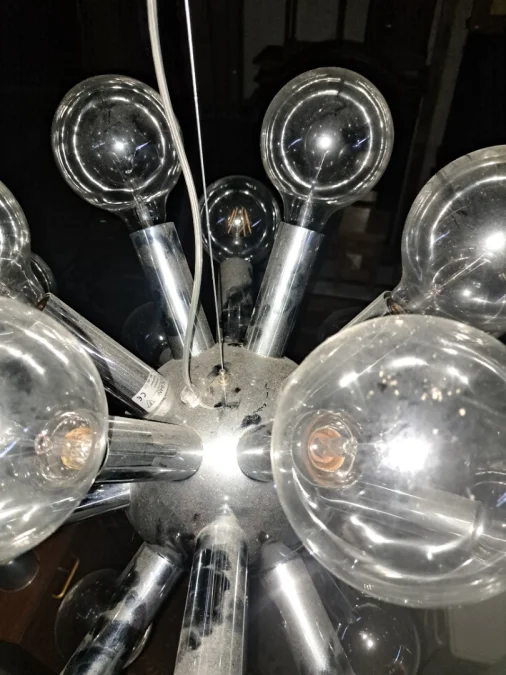 Lustre Suspension 24 ampoules "Sputnik"  Vintage Moderniste métal chrome