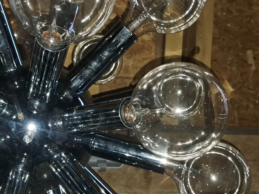 Lustre Suspension 24 ampoules "Sputnik"  Vintage Moderniste métal chrome
