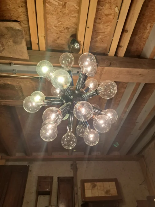 Lustre Suspension 24 ampoules "Sputnik"  Vintage Moderniste métal chrome