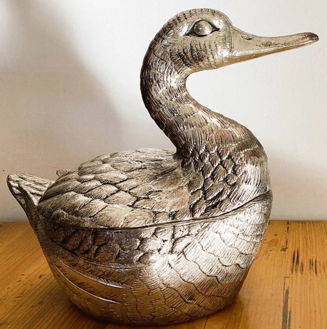 Canard En Métal Argenté Glacière De Table Mauro Manetti 1960