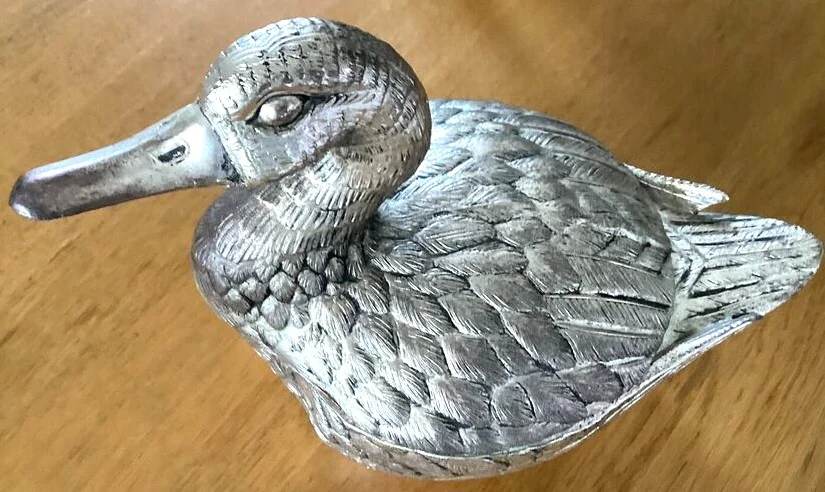 Canard En Métal Argenté Glacière De Table Mauro Manetti 1960