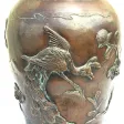 Vase en Bronze Japonais de l'Époque Meiji avec Oiseaux et Fleurs