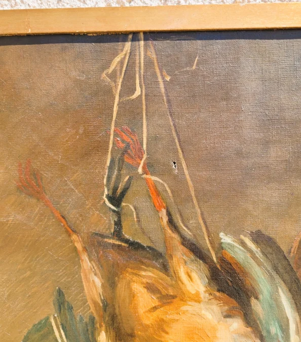 Paire de Nature morte aux faisans huile sur toile à restaurer fin XIXème