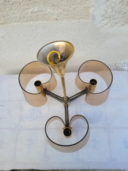 Lustre à 3 feux Altuglass par Michel Dumas métal doré années 60s70svintage