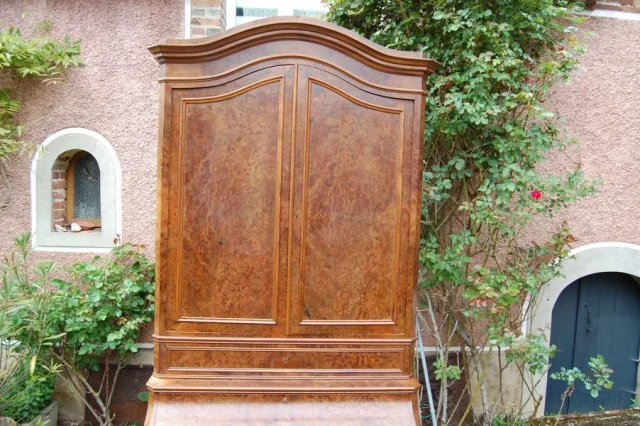 Louis-Philippe tweedelig bureau-bibliotheek in noten, 19e eeuw — Uitstekende staat
