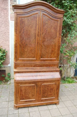 Louis-Philippe tweedelig bureau-bibliotheek in noten, 19e eeuw — Uitstekende staat