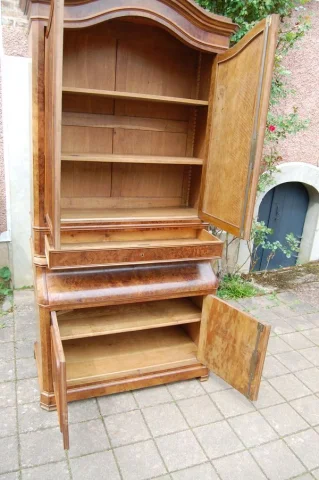 Louis-Philippe tweedelig bureau-bibliotheek in noten, 19e eeuw — Uitstekende staat