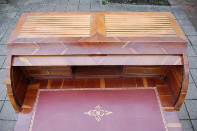 Bureau a cilindro Luigi XVI in noce e prugno, XVIII secolo — Eccellente stato