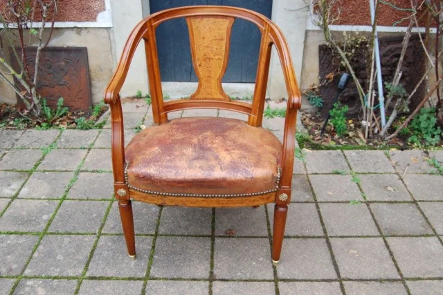 Sillón de despacho Napoléon III en caoba — Excelente estado