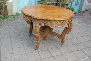 Napoléon III eiken eettafel in Louis XV-stijl, 19e eeuw