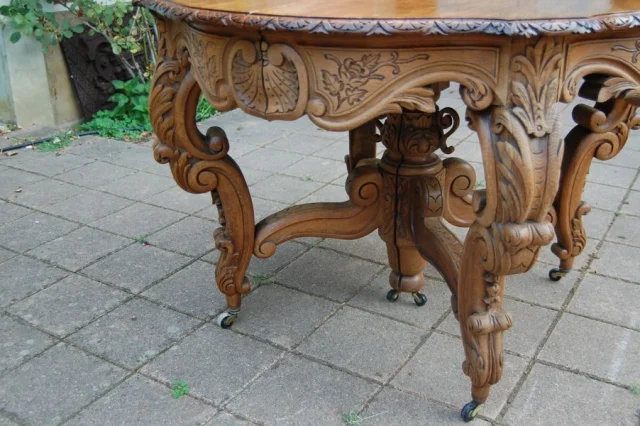 Napoléon III eiken eettafel in Louis XV-stijl, 19e eeuw — Uitstekende staat