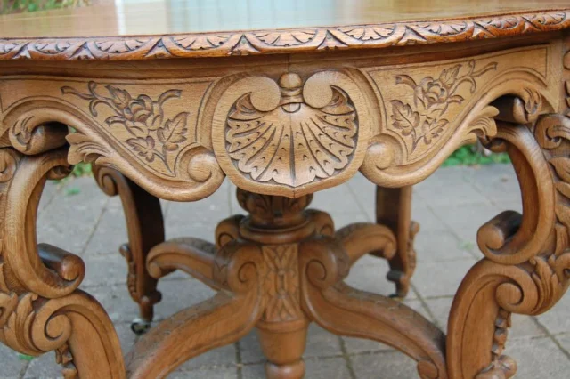 Napoléon III eiken eettafel in Louis XV-stijl, 19e eeuw — Uitstekende staat