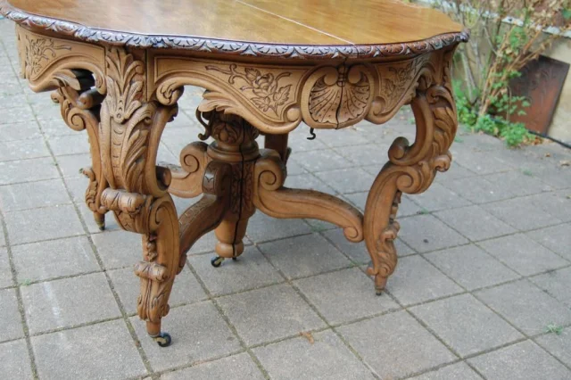 Napoléon III eiken eettafel in Louis XV-stijl, 19e eeuw — Uitstekende staat