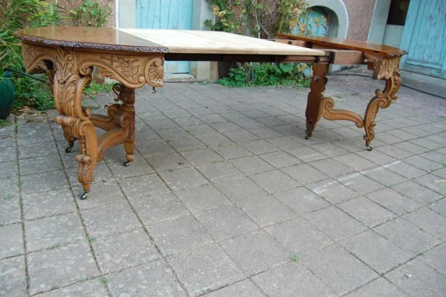 Napoléon III eiken eettafel in Louis XV-stijl, 19e eeuw — Uitstekende staat