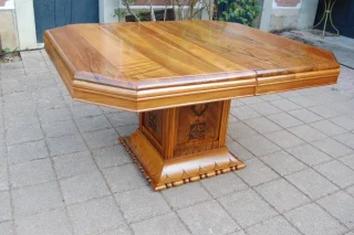 Art Deco walnut dining table with extensions, seats 14
