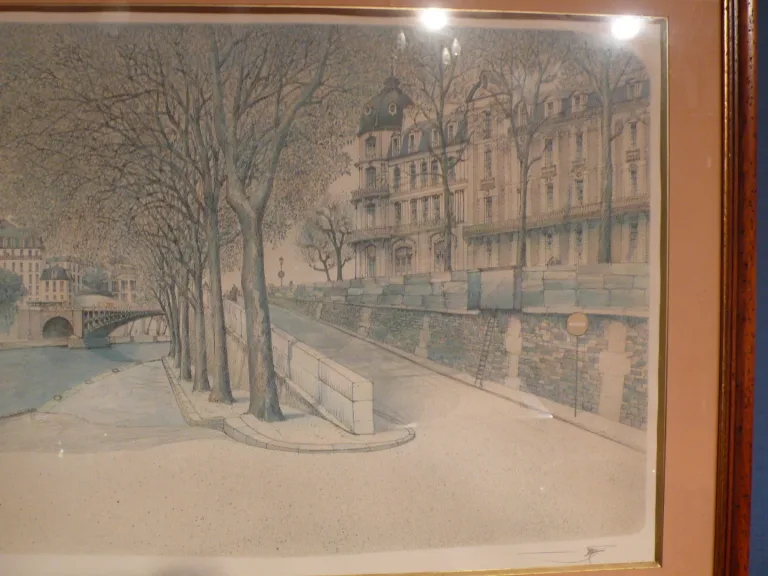 Gravure Quai de Seine à Paris.