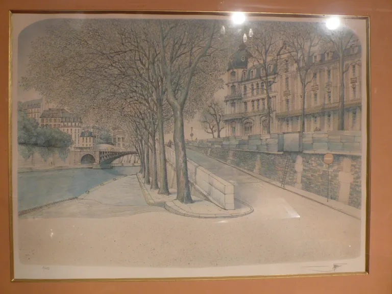Gravure Quai de Seine à Paris.
