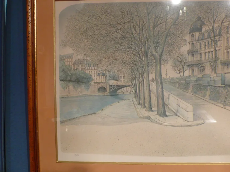 Gravure Quai de Seine à Paris.