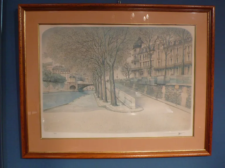 Gravure Quai de Seine à Paris.
