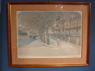 Gravure Quai de Seine à Paris.