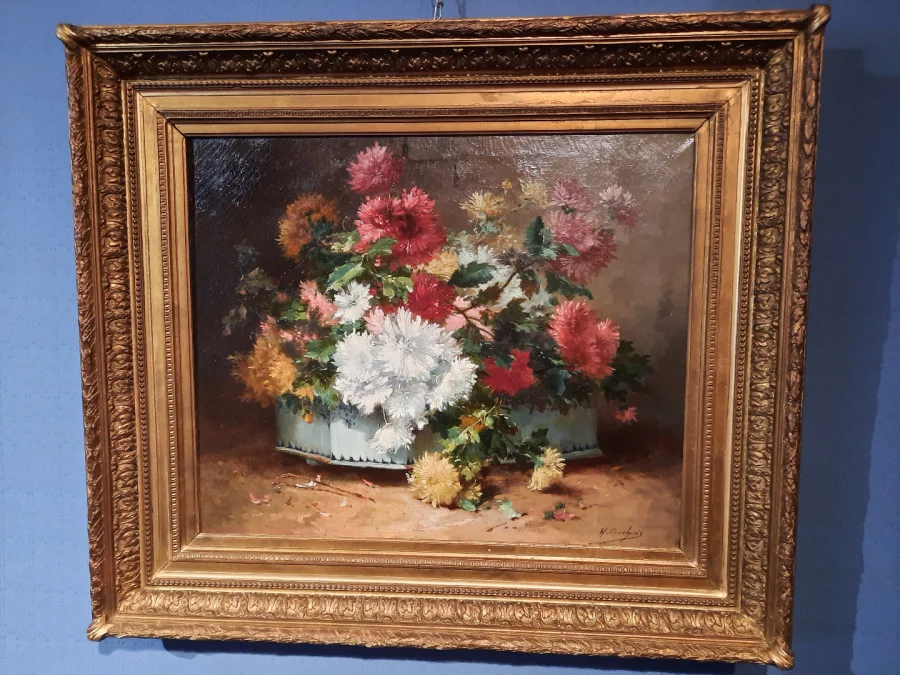 Tableau de fleurs d’époque XIXème siècle signé H. Cauchois.