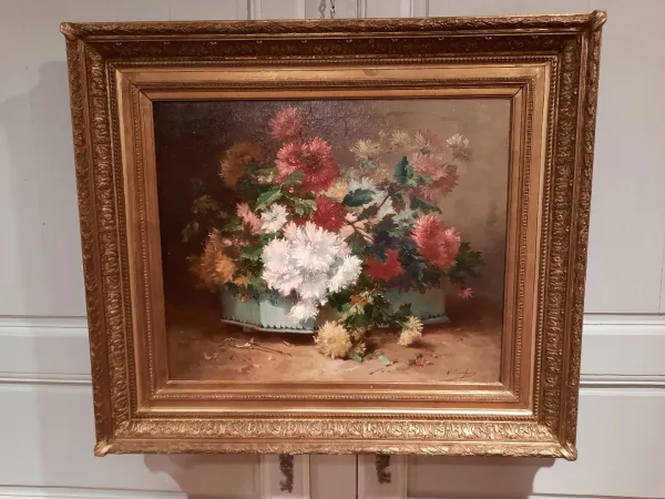 Tableau de fleurs d’époque XIXème siècle signé H. Cauchois.