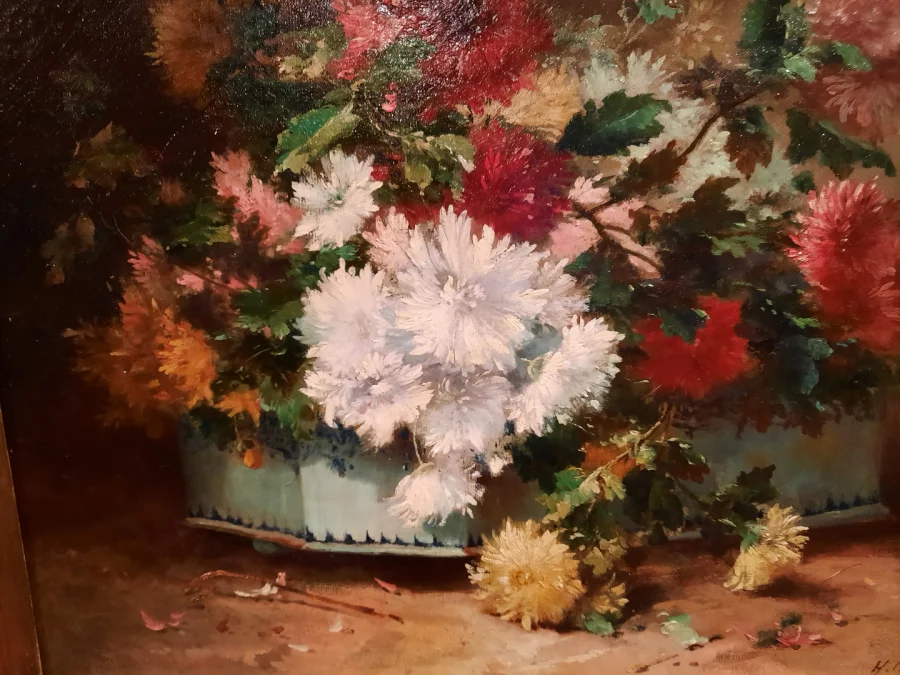 Tableau de fleurs d’époque XIXème siècle signé H. Cauchois.