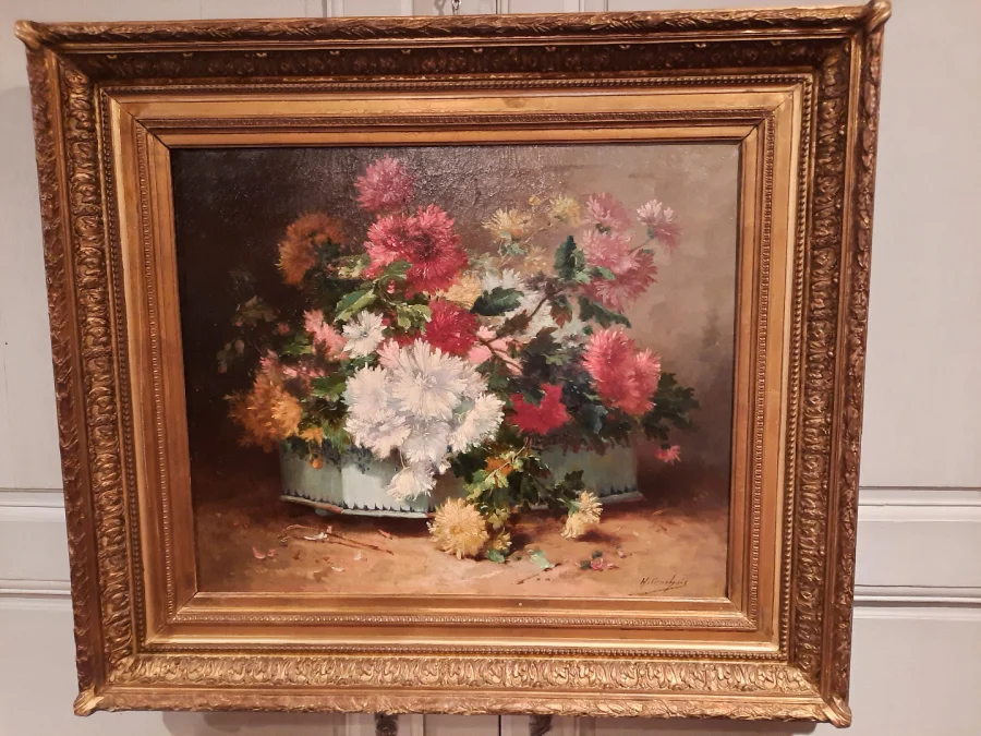 Tableau de fleurs d’époque XIXème siècle signé H. Cauchois.