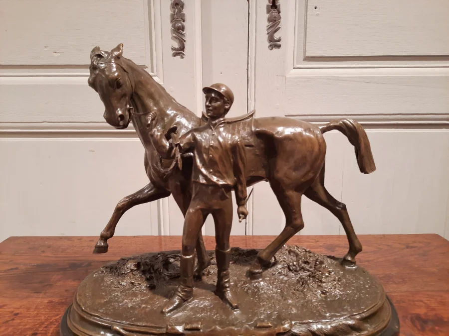 BRONZE JOCKEY AND HORSE