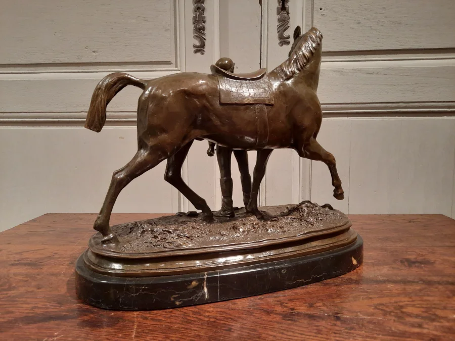 BRONZE JOCKEY AND HORSE