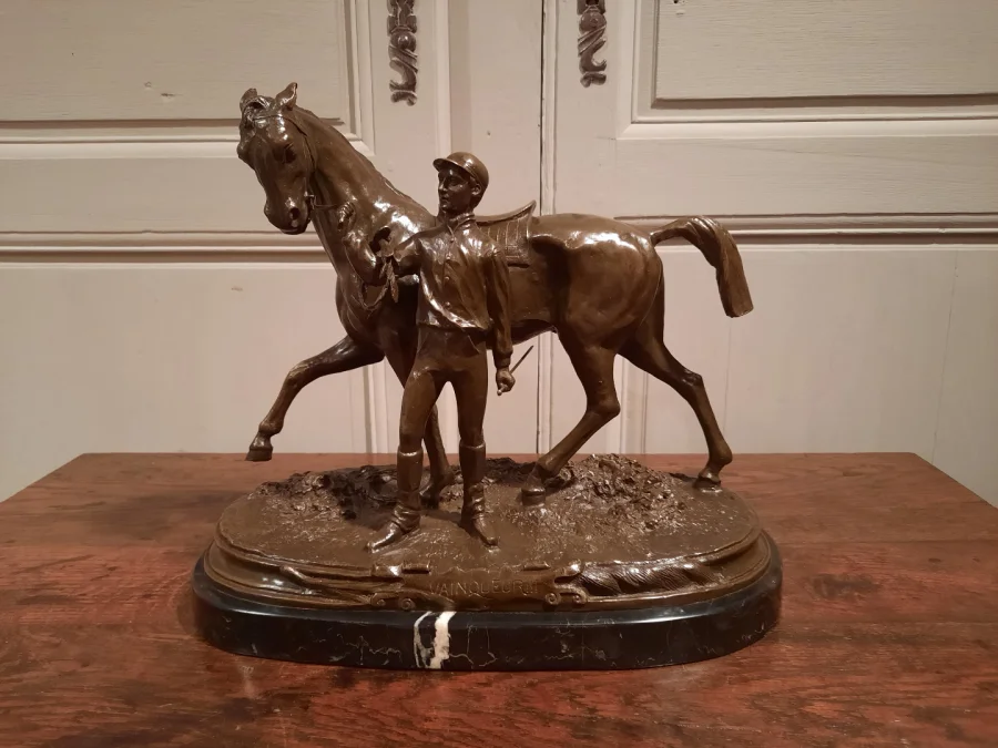 BRONZE JOCKEY AND HORSE
