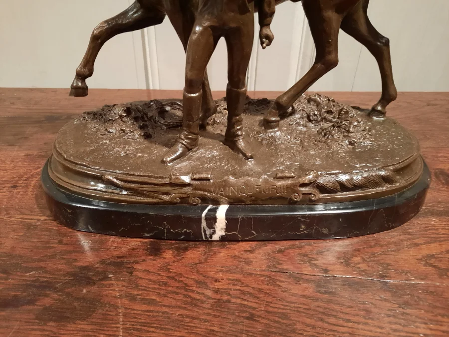 BRONZE JOCKEY AND HORSE