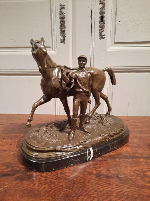BRONZE JOCKEY AND HORSE