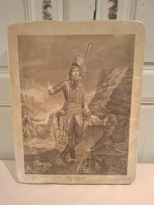 Pierre lithographique d’époque XIXème siècle représentant le Général Marceau.