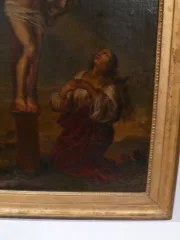 Crucifixion, peinture sur toile d’époque XVIIIème siècle.