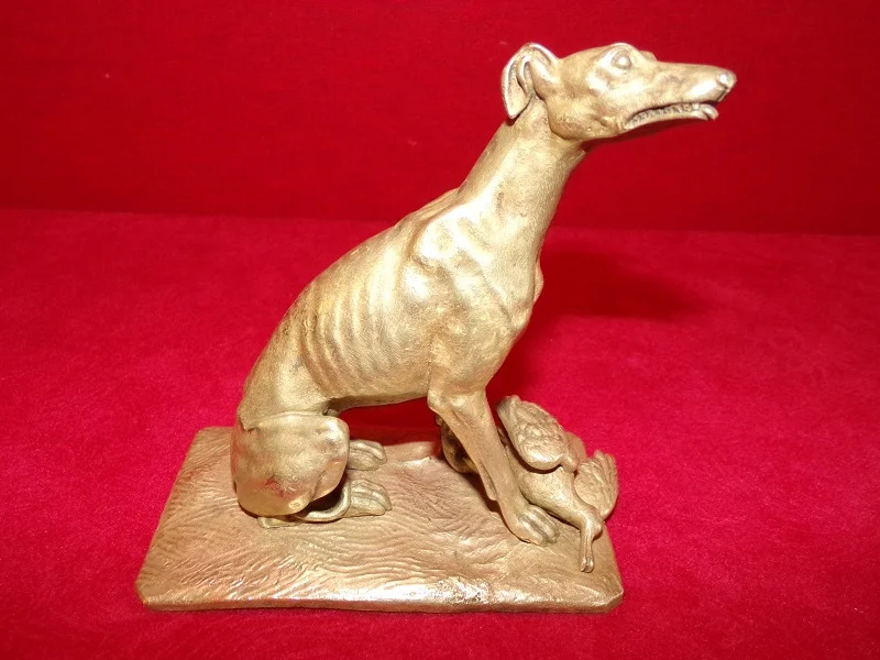 Sculpture  " lévrier et canard " bronze à patine dorée P.J.Mène 1810-1879 Paris
