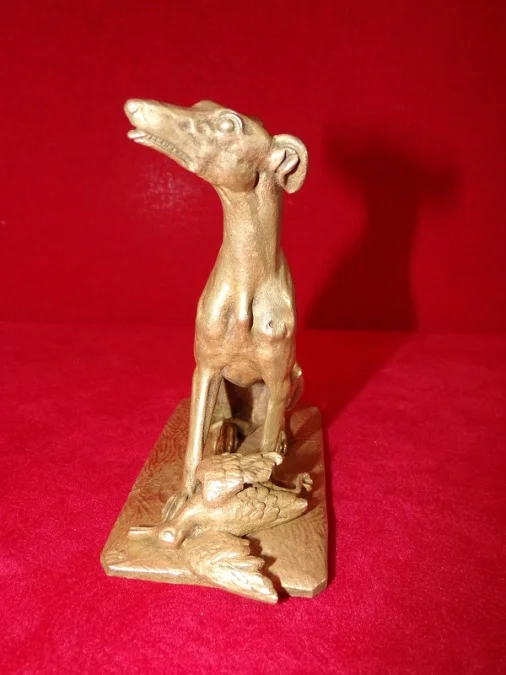 Sculpture  " lévrier et canard " bronze à patine dorée P.J.Mène 1810-1879 Paris