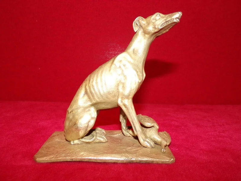 Sculpture  " lévrier et canard " bronze à patine dorée P.J.Mène 1810-1879 Paris