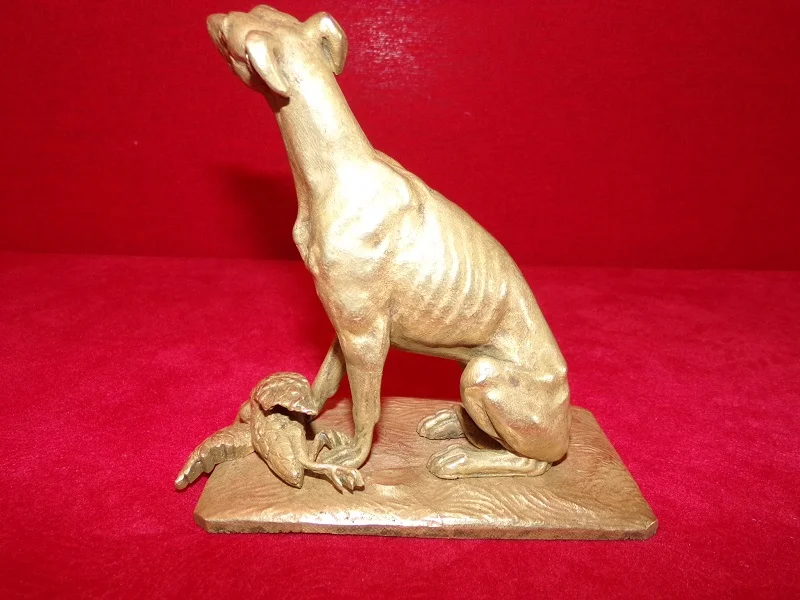 Sculpture  " lévrier et canard " bronze à patine dorée P.J.Mène 1810-1879 Paris