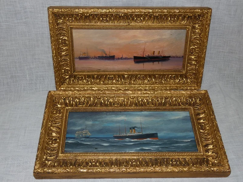 Pendant de tableaux de marine fin 19e signé A.PORTAL huile sur panneau