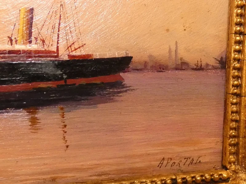 Pendant de tableaux de marine fin 19e signé A.PORTAL huile sur panneau