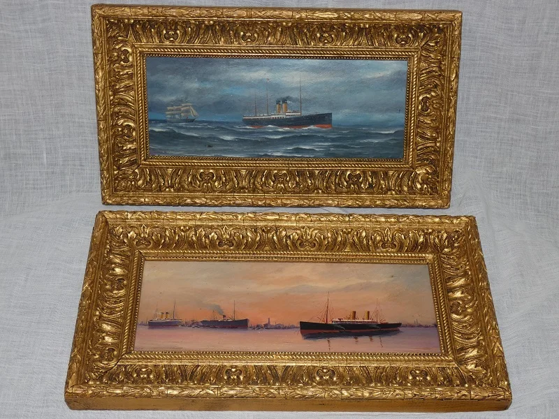 Pendant de tableaux de marine fin 19e signé A.PORTAL huile sur panneau