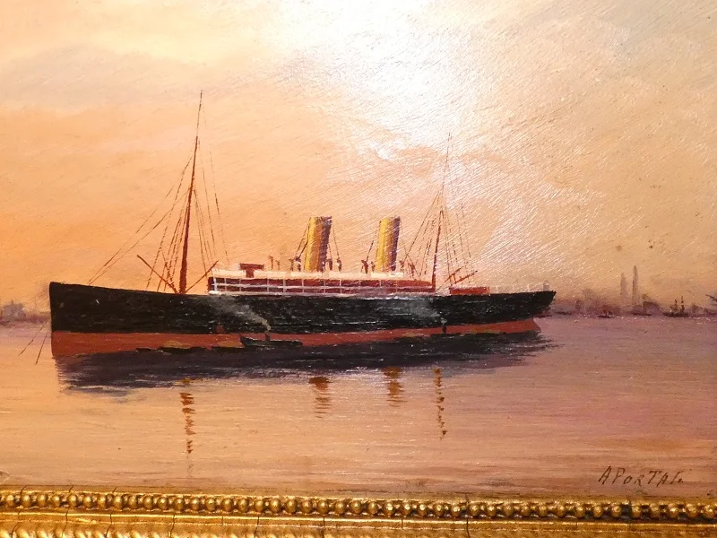 Pendant de tableaux de marine fin 19e signé A.PORTAL huile sur panneau