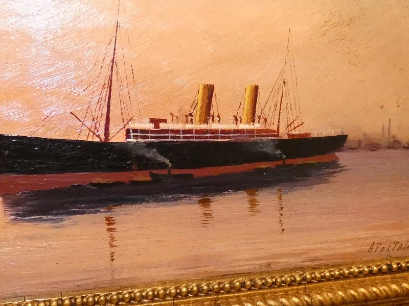 Pendant de tableaux de marine fin 19e signé A.PORTAL huile sur panneau