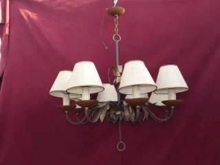Grand Lustre genre Royère à 8 lumières fer et laiton doré années 30/40