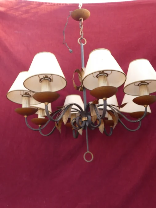 Grand Lustre genre Royère à 8 lumières fer et laiton doré années 30/40