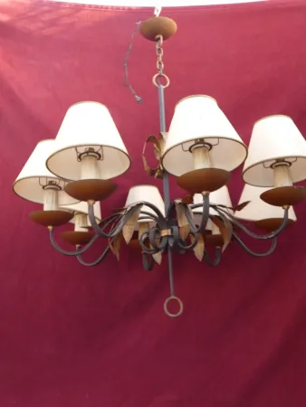 Grand Lustre genre Royère à 8 lumières fer et laiton doré années 30/40
