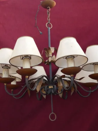 Grand Lustre genre Royère à 8 lumières fer et laiton doré années 30/40