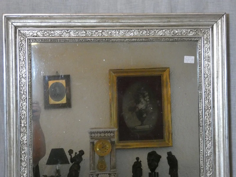 Miroir doré feuilles d' argent de style Louis XIV époque Restauration vers 1825